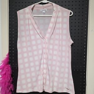 Calvin Klein Pink Sleeveless Blouse with Polka Dots